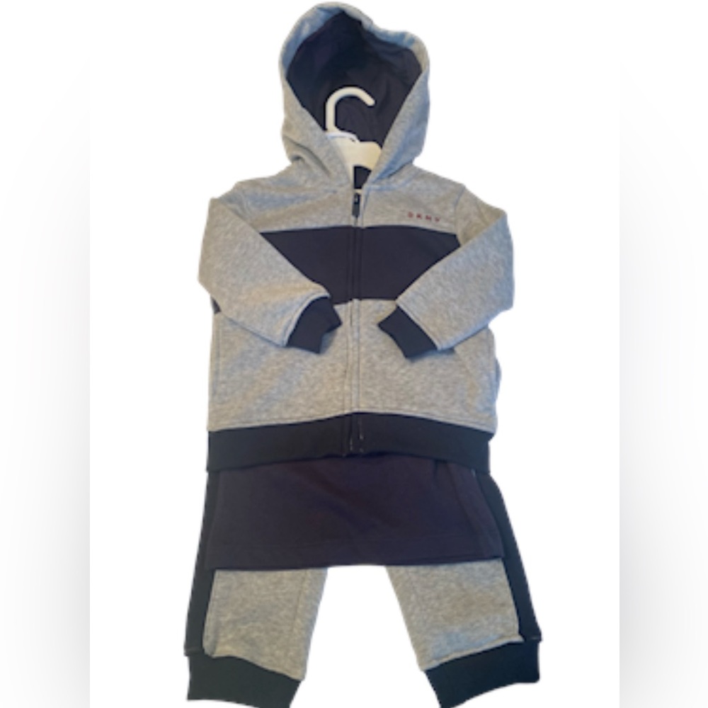 DKNY Infant Boys 3 Piece Set S/S Shirt Elastic Pants Hoodie Sweatshirt 18M NEW